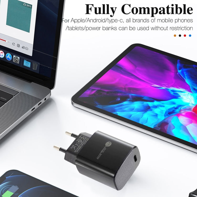 PD11 Mini Single Port PD3.0 USB-C / Type-C 20W Fast Charger for iPhone / iPad Series, EU Plug(Black)