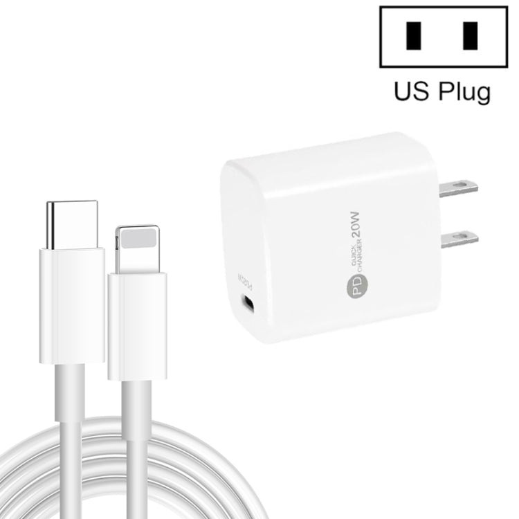PD11 Single PD3.0 USB-C / Type-C 20W Fast Charger with 1m Type-C to 8 Pin Data Cable, US Plug(White)