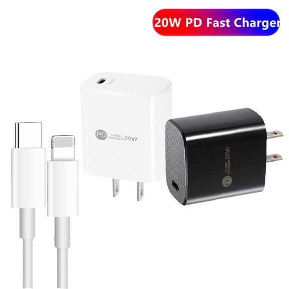 PD11 Single PD3.0 USB-C / Type-C 20W Fast Charger with 1m Type-C to 8 Pin Data Cable, US Plug(White)