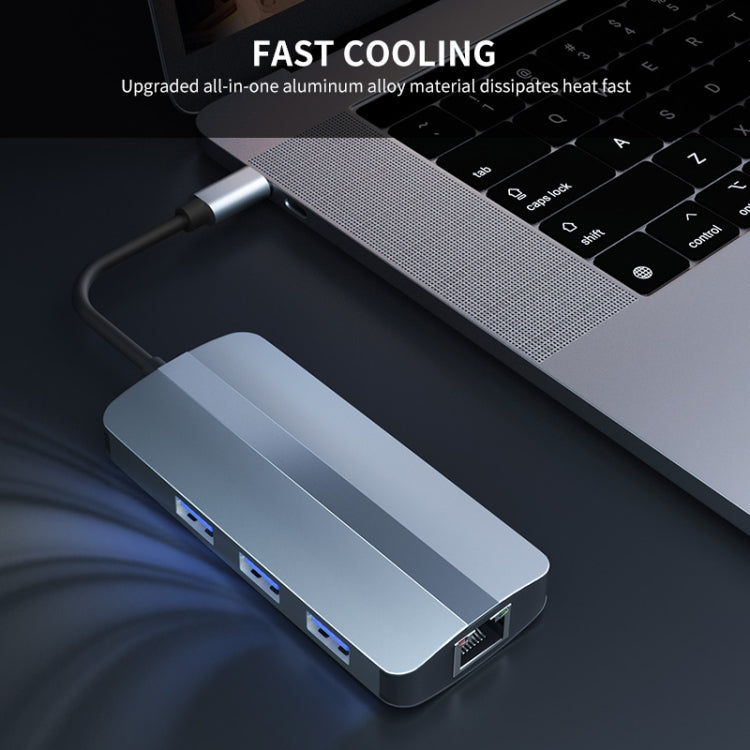 JUNSUNMAY 6 in 1 Type-C to 4K HDMI + 1000M RJ45 Ethernet Hub Docking Station Adapter