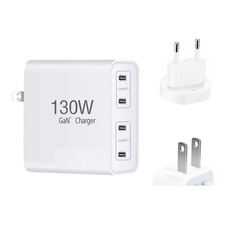 130W USB-C/Type-C Four Port GaN Charger with 2m USB-C/Type-C to USB-C/Type-C Data Cable Set EU / UK / AU / US Plug