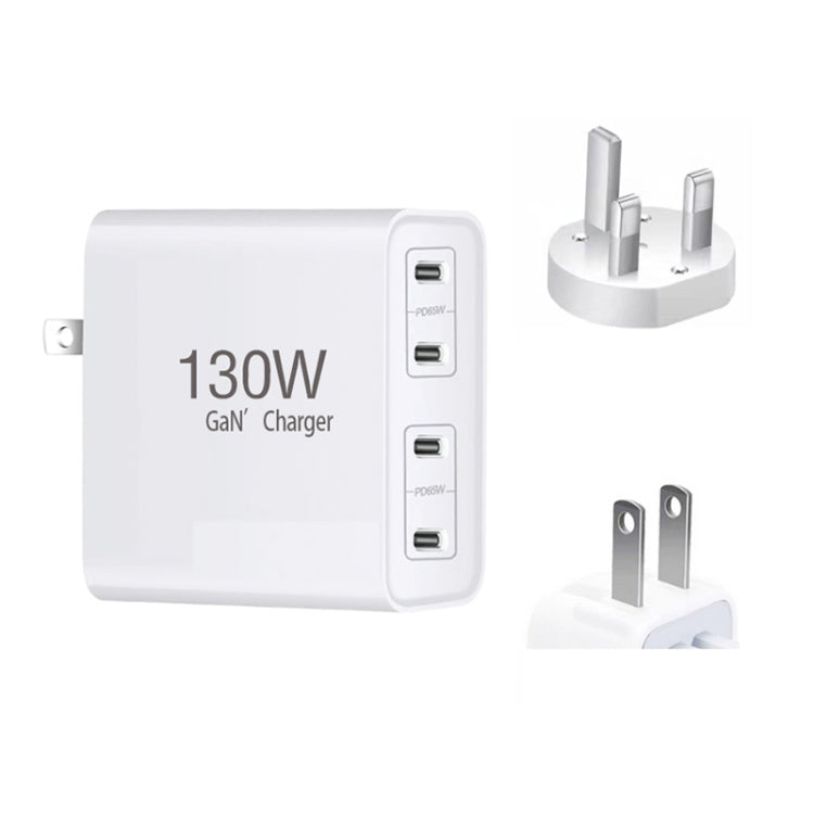 130W USB-C/Type-C Four Port GaN Charger with 2m USB-C/Type-C to USB-C/Type-C Data Cable Set EU / UK / AU / US Plug