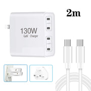130W USB-C/Type-C Four Port GaN Charger with 2m USB-C/Type-C to USB-C/Type-C Data Cable Set EU / UK / AU / US Plug