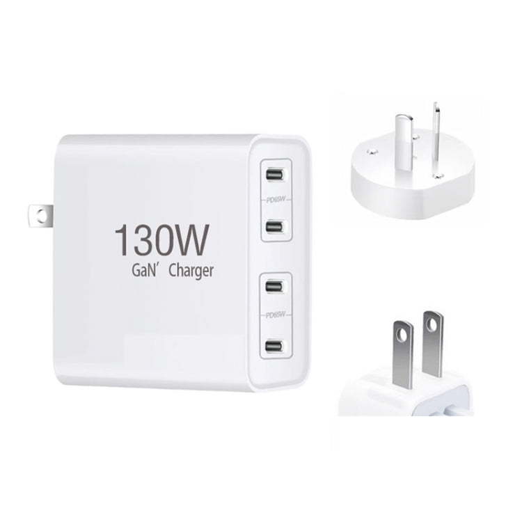 130W USB-C/Type-C Four Port GaN Charger with 2m USB-C/Type-C to USB-C/Type-C Data Cable Set EU / UK / AU / US Plug
