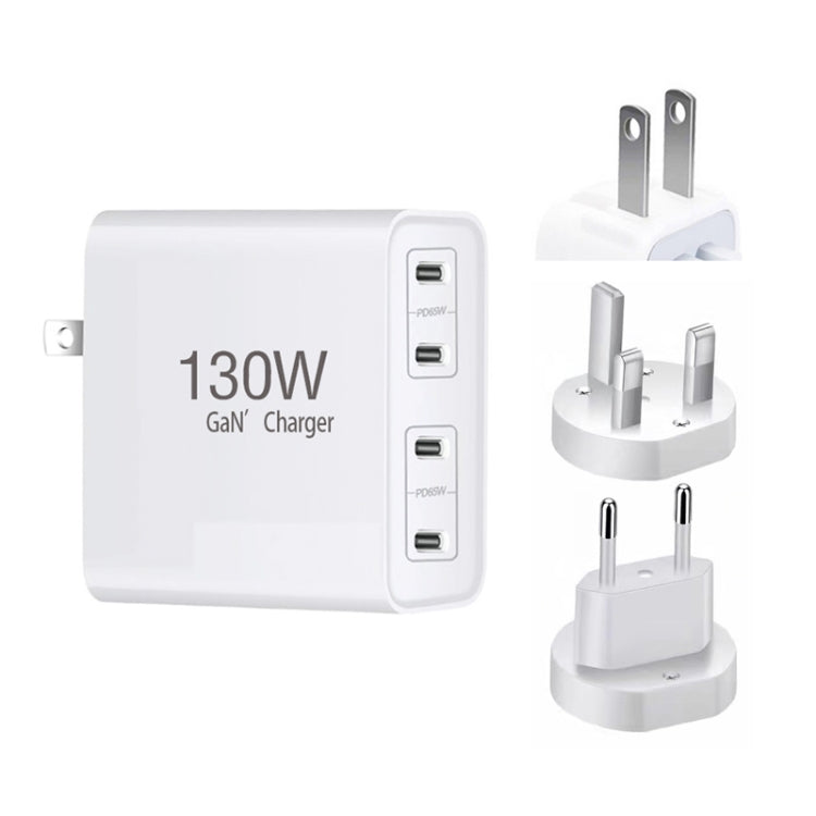 130W USB-C/Type-C Four Port GaN Charger with 2m USB-C/Type-C to USB-C/Type-C Data Cable Set EU / UK / AU / US Plug