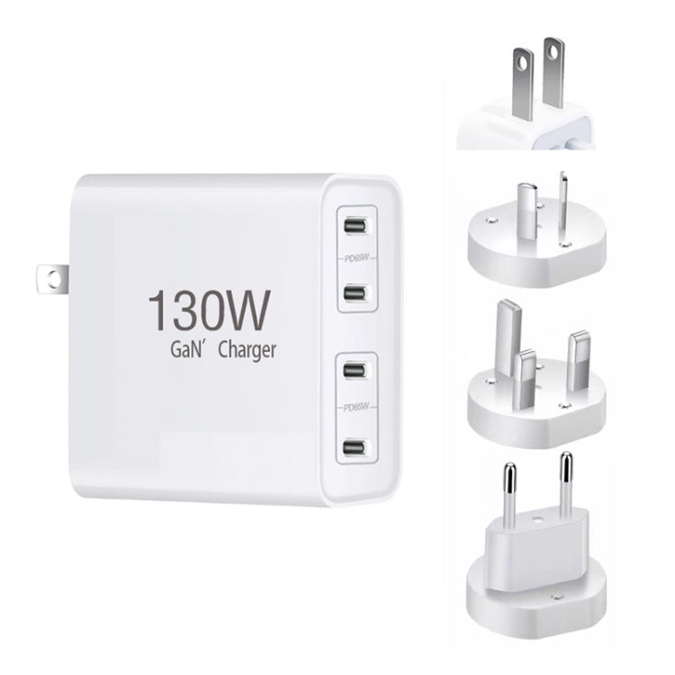 130W USB-C/Type-C Four Port GaN Charger with 2m USB-C/Type-C to USB-C/Type-C Data Cable Set EU / UK / AU / US Plug