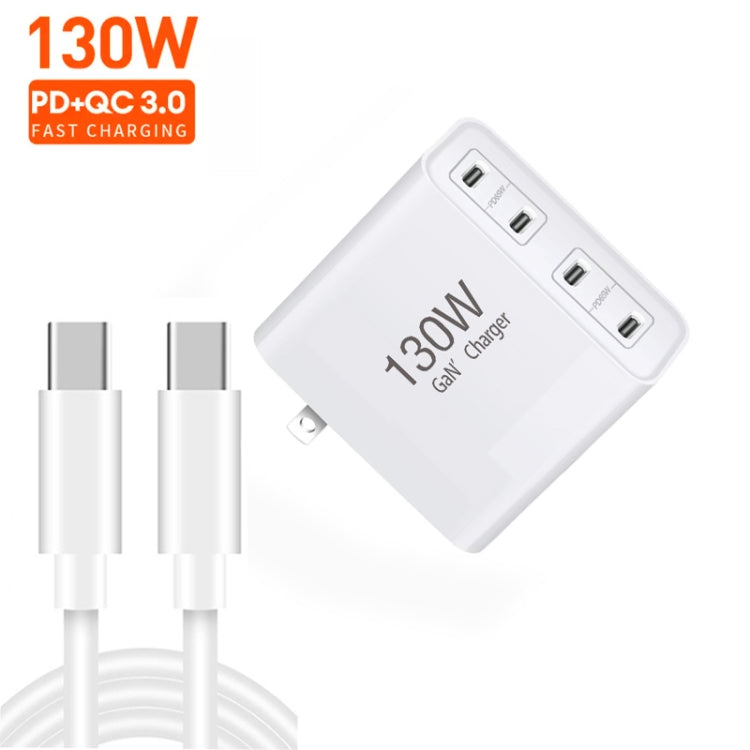 130W USB-C/Type-C Four Port GaN Charger with 2m USB-C/Type-C to USB-C/Type-C Data Cable Set EU / UK / AU / US Plug