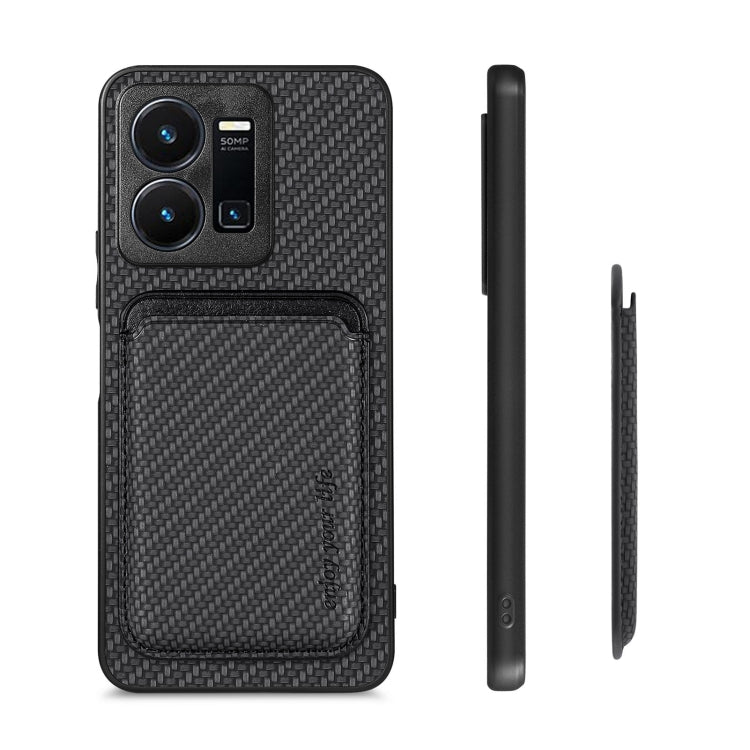 For vivo Y35 Carbon Fiber Leather Card Magsafe Case(Black)