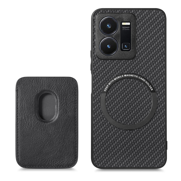 For vivo Y35 Carbon Fiber Leather Card Magsafe Case(Black)