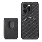 For vivo Y35 Carbon Fiber Leather Card Magsafe Case(Black)
