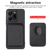 For vivo Y35 Carbon Fiber Leather Card Magsafe Case(Black)