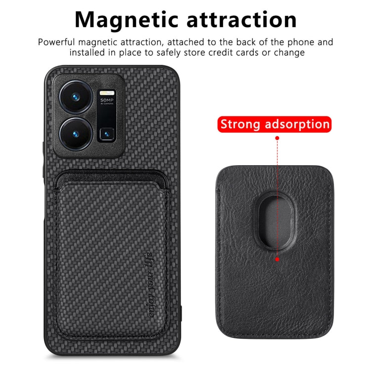 For vivo Y35 Carbon Fiber Leather Card Magsafe Case(Black)