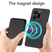 For vivo Y35 Carbon Fiber Leather Card Magsafe Case(Black)