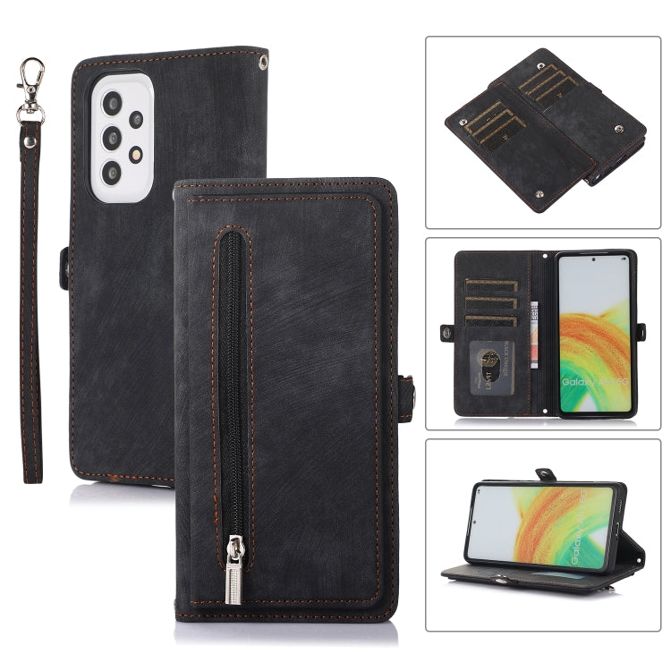 For Samsung Galaxy A23 Zipper Card Slot Buckle Wallet Leather Phone Case(Black)