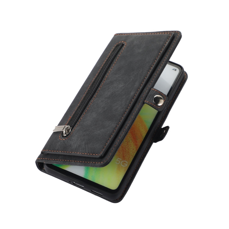 For Samsung Galaxy A23 Zipper Card Slot Buckle Wallet Leather Phone Case(Black)