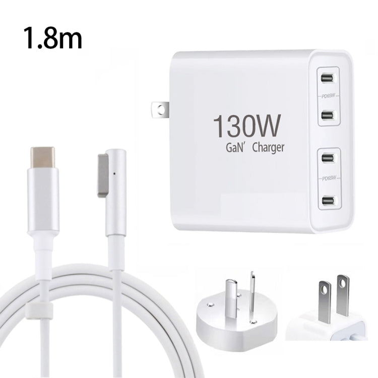 GaN 130W 4-Port USB-C PD65W / PD30W Multi Port Type-C Charger with  1.8m Type-C to MagSafe 1 / L Header Data Cable US / AU Plug