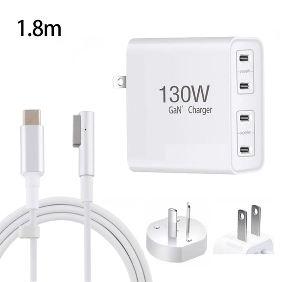 GaN 130W 4-Port USB-C PD65W / PD30W Multi Port Type-C Charger with  1.8m Type-C to MagSafe 1 / L Header Data Cable US / AU Plug