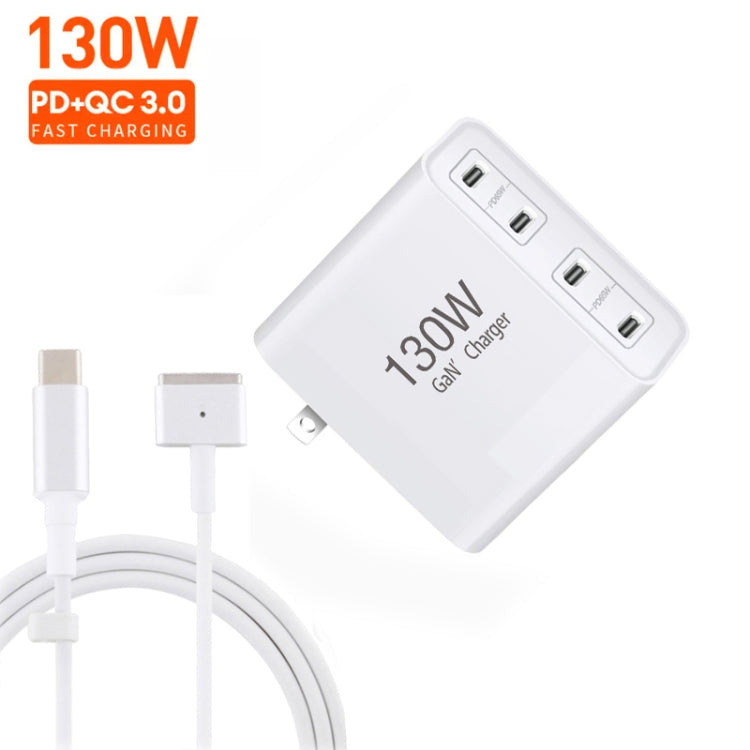 GaN 130W 4-Port USB-C PD65W / PD30W Multi Port Type-C Charger with  1.8m Type-C to MagSafe 2 / T Header Data Cable US / EU / UK / AU Plug