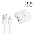 PD04 Type-C + USB Mobile Phone Charger with USB to 8 Pin Cable, US Plug(White) - free shipping - PMC TechLife - Order now!