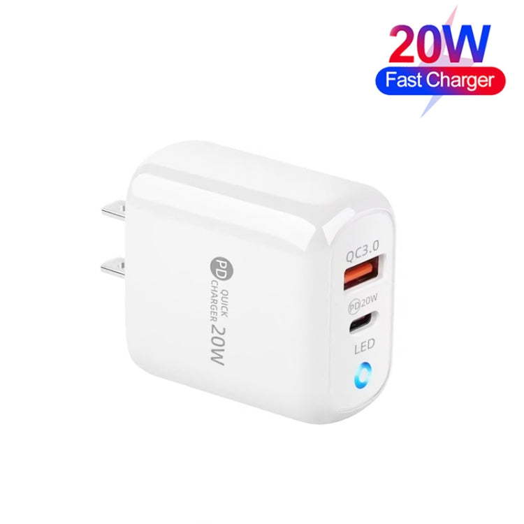 PD04 Type-C + USB Mobile Phone Charger with USB to 8 Pin Cable, US Plug(White)