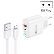 PD04 Type-C + USB Mobile Phone Charger with USB to 8 Pin Cable, EU Plug(White) - free shipping - PMC TechLife - Order now!