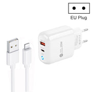 PD04 Type-C + USB Mobile Phone Charger with USB to 8 Pin Cable, EU Plug(White)