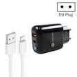 PD04 Type-C + USB Mobile Phone Charger with USB to 8 Pin Cable, EU Plug(Black) - free shipping - PMC TechLife - Order now!