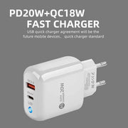 PD04 Type-C + USB Mobile Phone Charger with USB to 8 Pin Cable, EU Plug(Black)