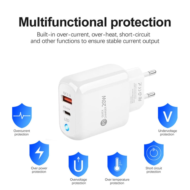 PD04 Type-C + USB Mobile Phone Charger with USB to 8 Pin Cable, EU Plug(Black)