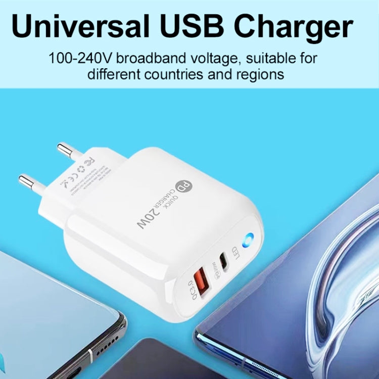PD04 Type-C + USB Mobile Phone Charger with USB to 8 Pin Cable, EU Plug(Black)