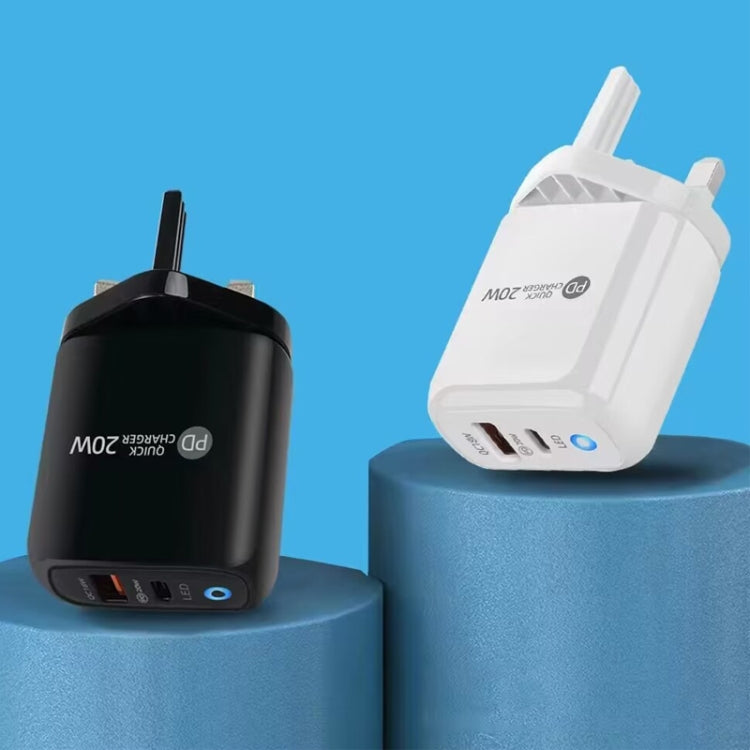 PD04 Type-C + USB Mobile Phone Charger with USB to 8 Pin Cable, UK Plug(White)