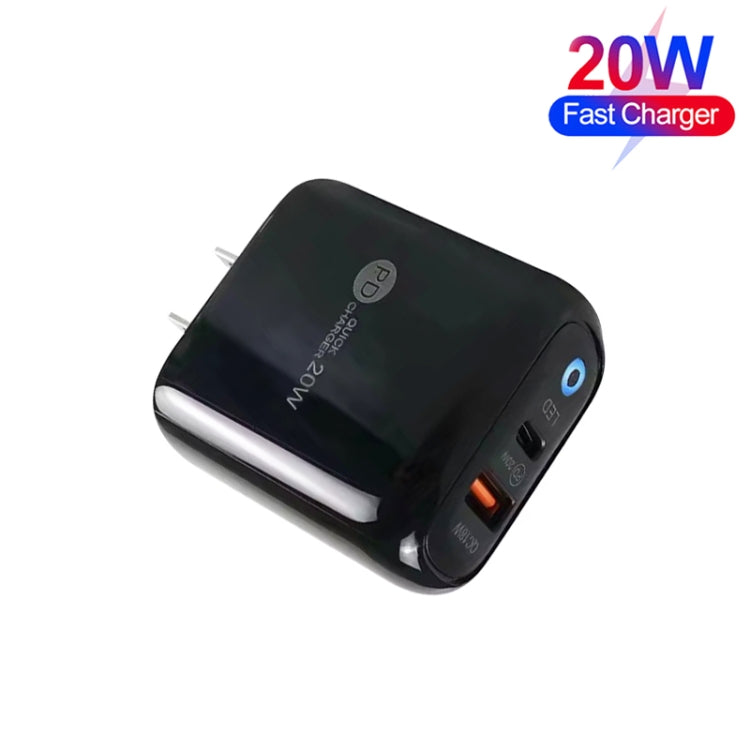 PD04 Type-C + USB Mobile Phone Charger with Type-C to 8 Pin Cable, US Plug(Black)