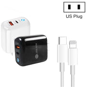 PD04 Type-C + USB Mobile Phone Charger with Type-C to 8 Pin Cable, US Plug(White)