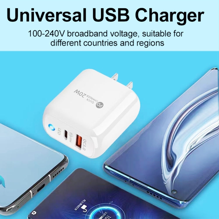 PD04 Type-C + USB Mobile Phone Charger with Type-C to 8 Pin Cable, US Plug(White)