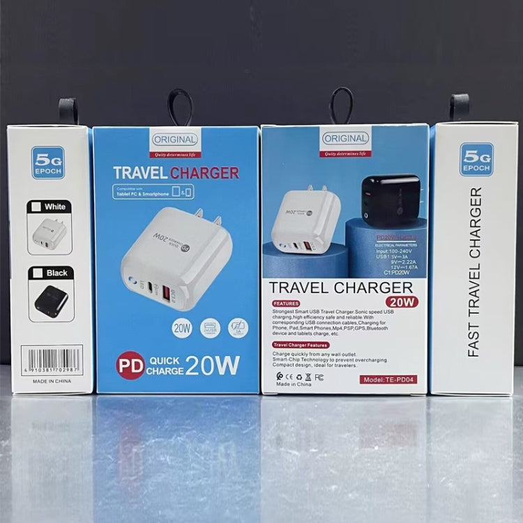 PD04 Type-C + USB Mobile Phone Charger with Type-C to 8 Pin Cable, US Plug(White)