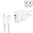 PD04 Type-C + USB Mobile Phone Charger with Type-C to 8 Pin Cable, EU Plug(White) - free shipping - PMC TechLife - Order now!