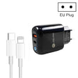 PD04 Type-C + USB Mobile Phone Charger with Type-C to 8 Pin Cable, EU Plug(Black) - free shipping - PMC TechLife - Order now!
