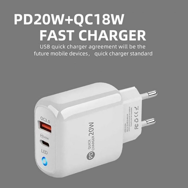 PD04 Type-C + USB Mobile Phone Charger with Type-C to 8 Pin Cable, EU Plug(Black)