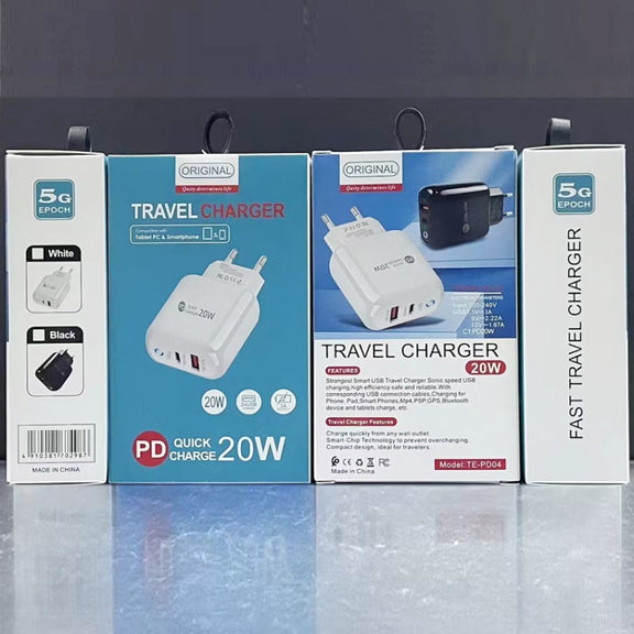 PD04 Type-C + USB Mobile Phone Charger with Type-C to 8 Pin Cable, EU Plug(Black)