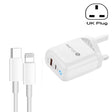 PD04 Type-C + USB Mobile Phone Charger with Type-C to 8 Pin Cable, UK Plug(White) - USB Charger by PMC TechLife | Online Shopping South Africa | PMC TechLife | Buy Now Pay Later Mobicred