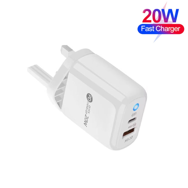 PD04 Type-C + USB Mobile Phone Charger with Type-C to 8 Pin Cable, UK Plug(White)