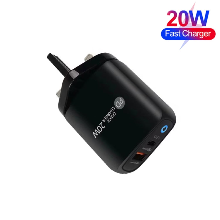 PD04 Type-C + USB Mobile Phone Charger with Type-C to 8 Pin Cable, UK Plug(Black)