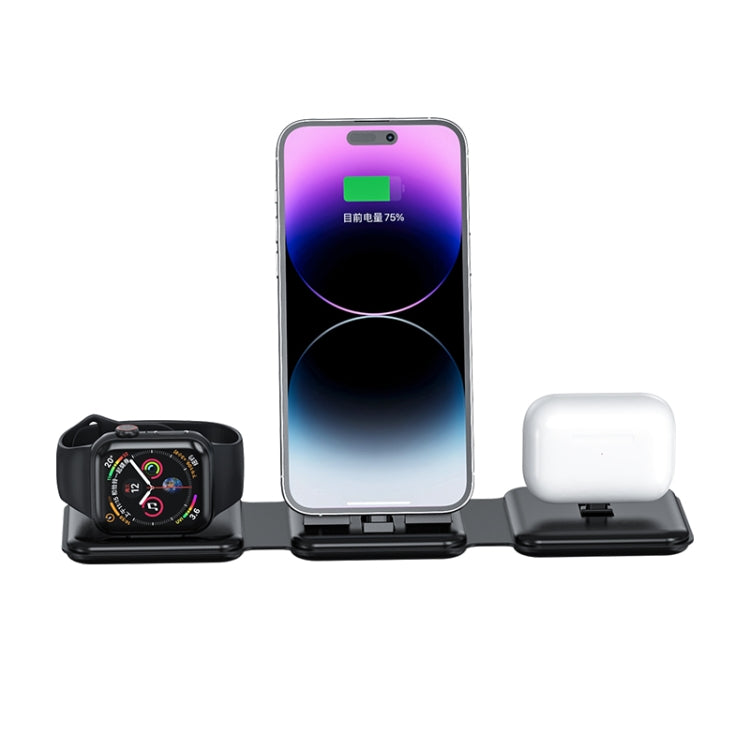 A75 Folding 3 in 1 Wireless Charger Suitable for Apple Watch Mobile Phone Headset(Black)