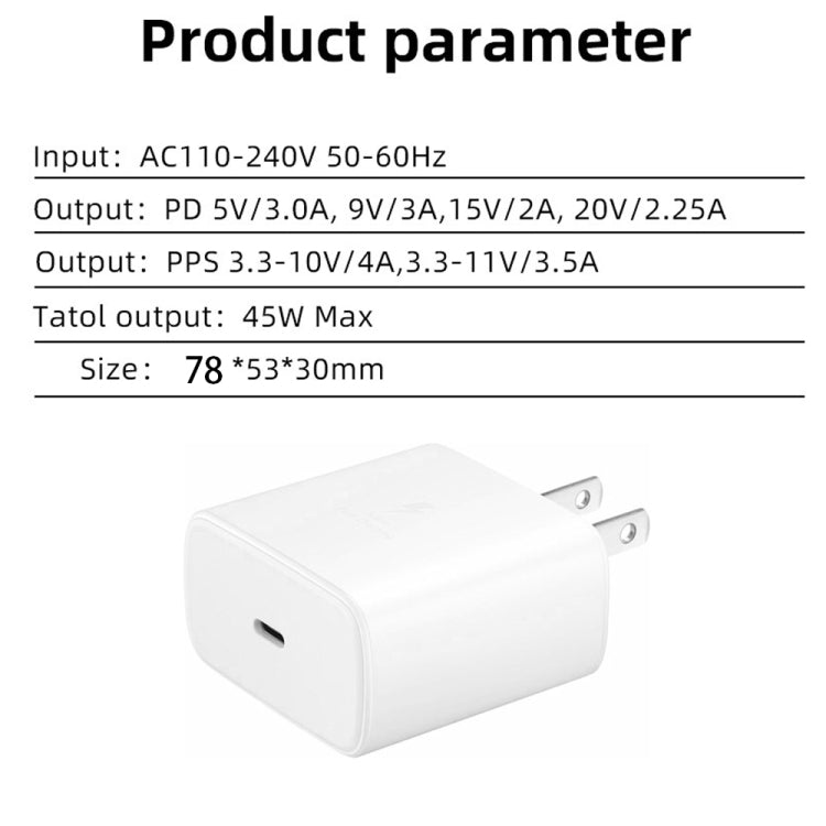 M135 45W USB-C / Type-C Port Fast Charger with 5A Type-C to Type-C Cable, US Plug(White)