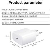 M135 45W USB-C / Type-C Port Fast Charger with 5A Type-C to Type-C Cable, EU Plug(Black)