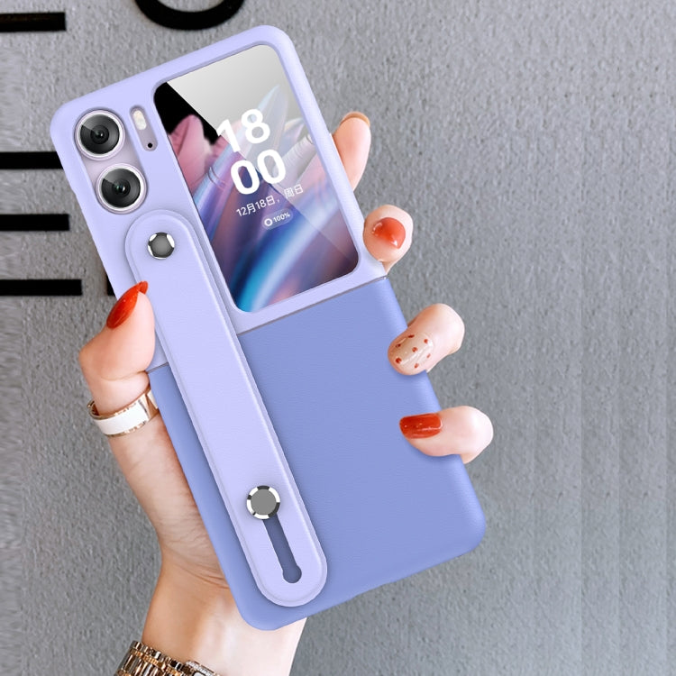 For OPPO Find N2 Flip Skin Color Contrast Wrist Strap Bracket Folding Phone Case(Ice Blue+Pink)