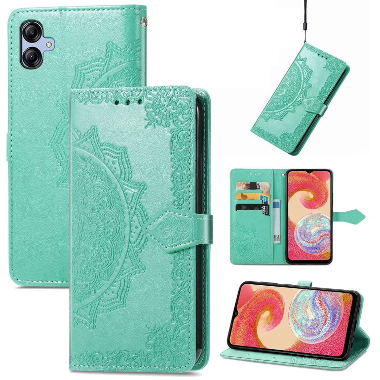 For Samsung Galaxy A04e Mandala Flower Embossed Leather Phone Case(Green)