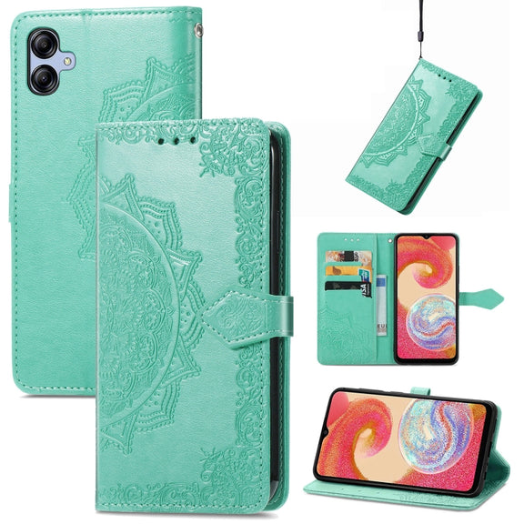 For Samsung Galaxy A04e Mandala Flower Embossed Leather Phone Case(Green)