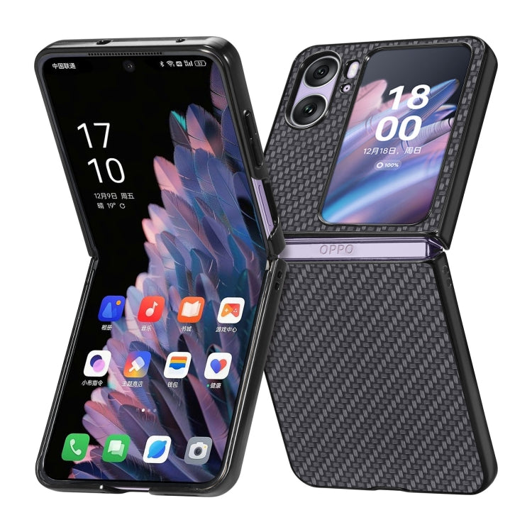 For OPPO Find N2 Flip Carbon Fiber Texture Leather Back Cover Phone Case(Black)