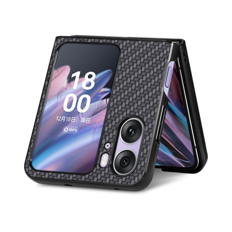 For OPPO Find N2 Flip Carbon Fiber Texture Leather Back Cover Phone Case(Black)